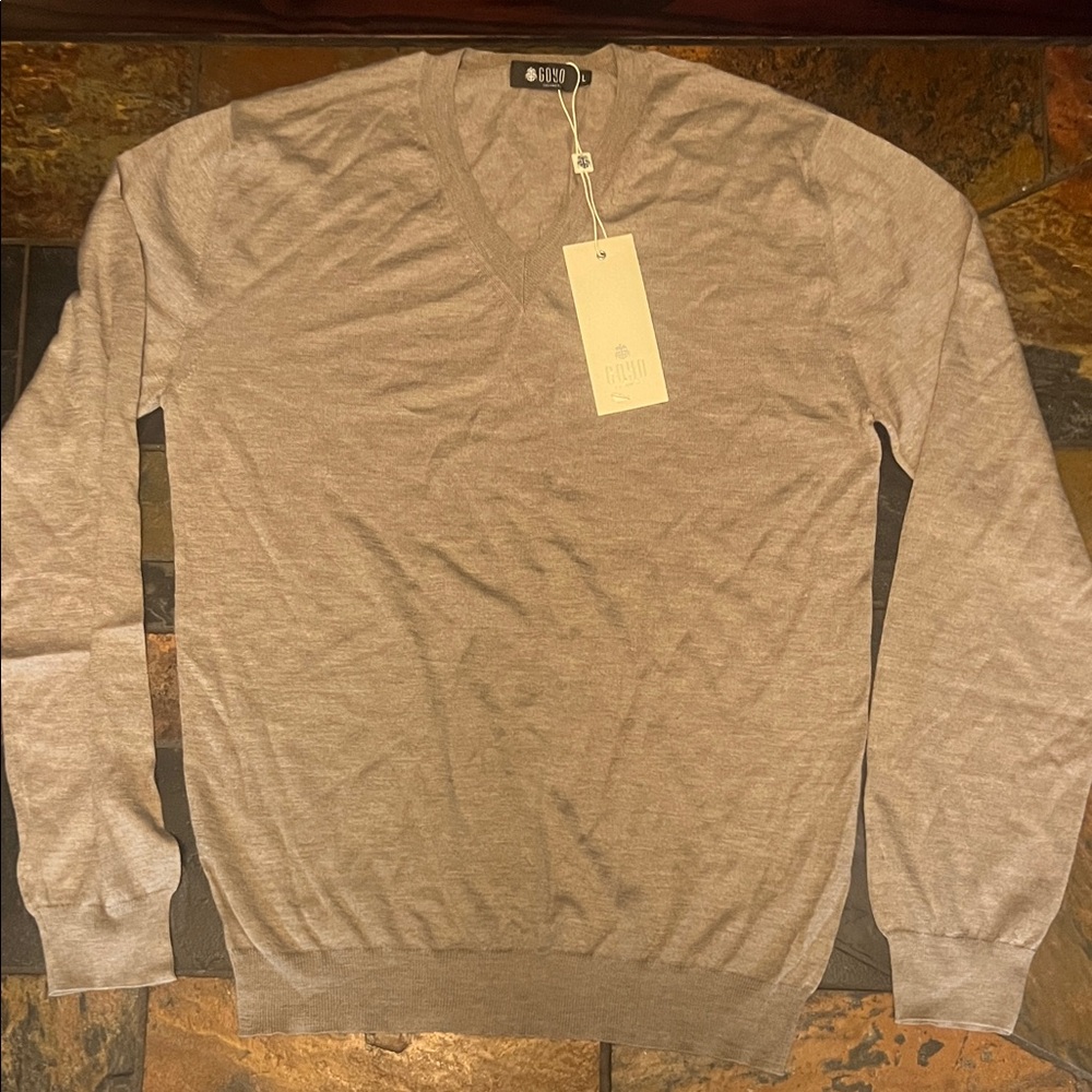 Goto Men's Beige V-Neck Cashmere Sweater